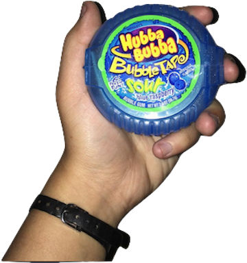 hand holding hubba bubba tape